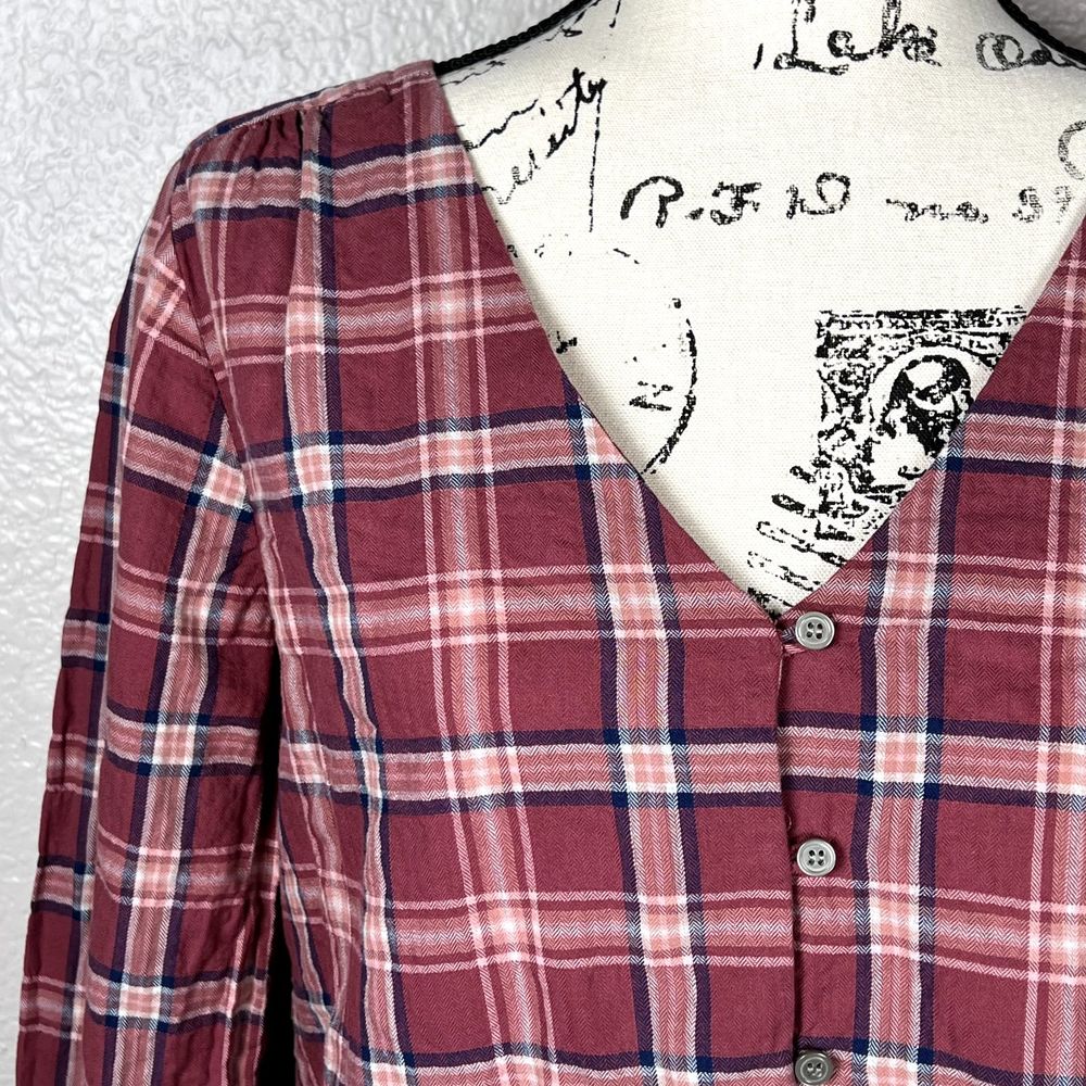 Madewell Sz S Long Sleeve V-Neck Button Down Shirt Stratfield Plaid K5787 - Picture 3 of 10